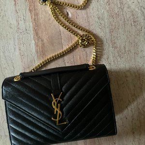 New GENUINE YSL Medium Grain De Poudre Matelasse Chevron Monogram Satchel Bag